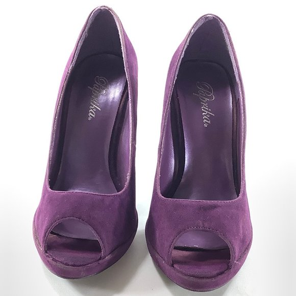 Paprika High Heels Platform Pumps Open Toe Purple Suede 5.5 Open Peep Toe Shoes - Picture 2 of 14